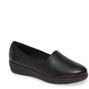 Fitflop Casa Black Leather Slip On Comfort Platform